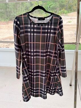 MIROL Plaid Long Sleeve Swing Tunic Dress Size L with Side Pockets